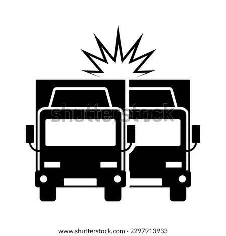 Crash between two cargo trucks. Road incident isolated icon and symbol vector illustration.