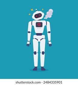 Crash broken error robot with sparkle. Cyborg Technology and Futuristic Intelligence Machine. Vector illustration