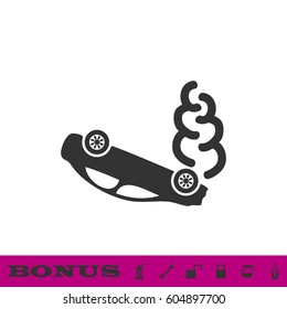 Crash car icon flat. Black pictogram on white background. Vector illustration symbol and bonus button