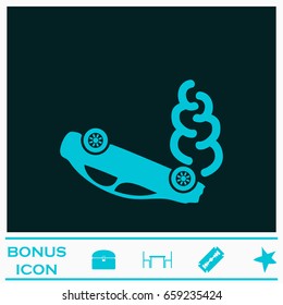 Crash car icon flat. Blue pictogram on dark background. Vector illustration symbol and bonus icons