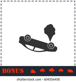 Crash car icon flat. Simple vector symbol and bonus icon