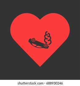 Crash car icon flat. Simple pictogram on heart background. Vector illustration symbol