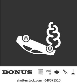 Crash car icon flat. White pictogram on black background. Vector illustration symbol and bonus icons
