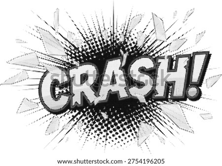 crash comic explosion halftone risograph word text typography grunge retro offset print screentone pop style dynamic shout