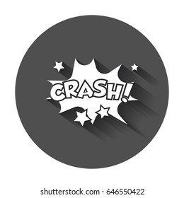 Crash comic sound effects. Sound bubble speech with word and comic cartoon expression sounds. Vector illustration with long shadow.