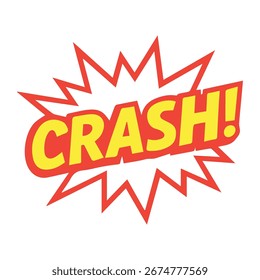 Crash comic text colorful style in pop art style with halftone shadow, doodle element