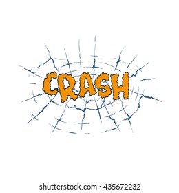 Crash. Comics style. Broken glass sticker design. Hand drawn vector illustration