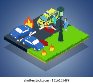 Crash concept banner. Isometric banner of crash vector concept for web, giftcard and postcard