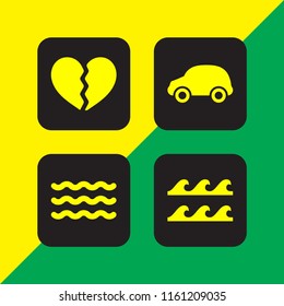 crash icon. 4 crash set with wave, broken and small car vector icons for web and mobile app