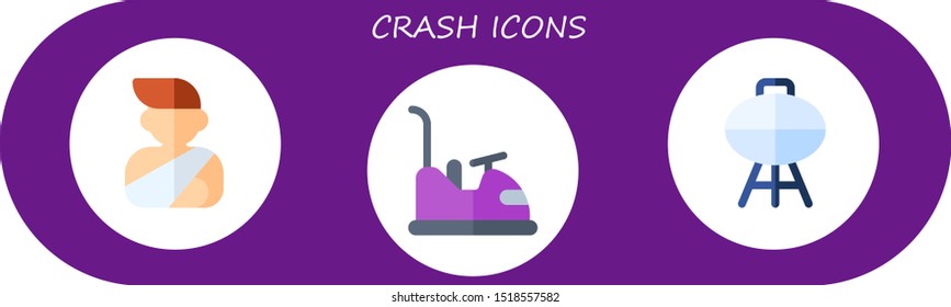 crash icon set. 3 flat crash icons.  Collection Of - accident, bumper, barbacue icons