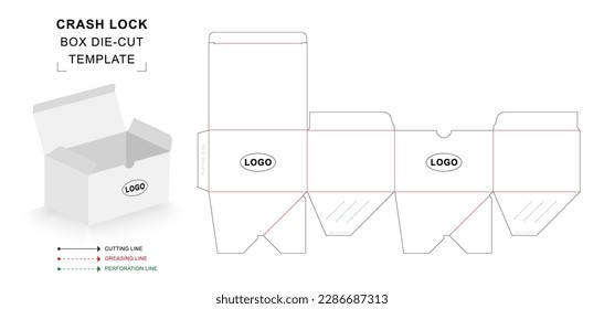 Crash lock box die cut template