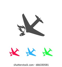 Crash plane icon flat. Color pictogram on white background. Vector illustration symbol and bonus icons