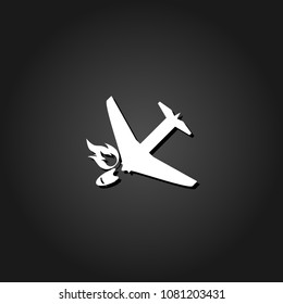 Crash plane icon flat. Simple White pictogram on black background with shadow. Vector illustration symbol