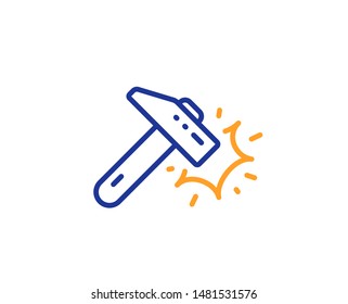 Crash protection sign. Hammer blow line icon. Repair tool symbol. Colorful outline concept. Blue and orange thin line hammer blow icon. Vector