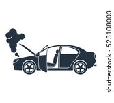 crash, smoke, open hood, door, isolated icon on white background, auto service, car repair