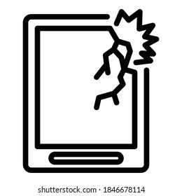 Crash tablet device icon. Outline crash tablet device vector icon for web design isolated on white background