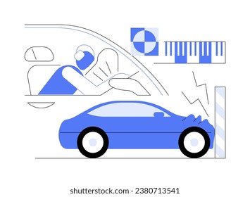 Crash test abstract concept vector illustration. New modern car crash test with mannequin, automobile safety, vehicle engineering, transportation industry, car protection abstract metaphor.