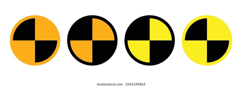 Crash test black, yellow stroke circle. A quartered circular safety symbol. Isolated on a white background.