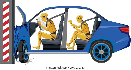 Crash test dummy with broken car illustration