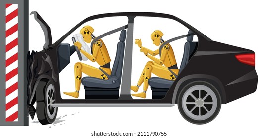 Crash Test Dummy With Broken Car Illustration