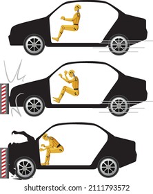 Crash Test Dummy With Broken Car Illustration