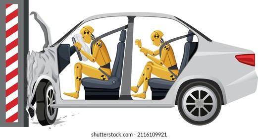 Crash test dummy with broken car illustration