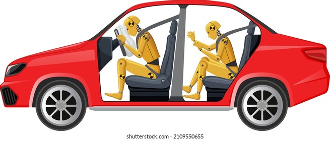 Crash test dummy in a car illustration