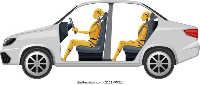 Crash test dummy in a car illustration