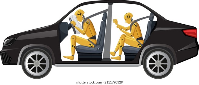 Crash test dummy in a car illustration