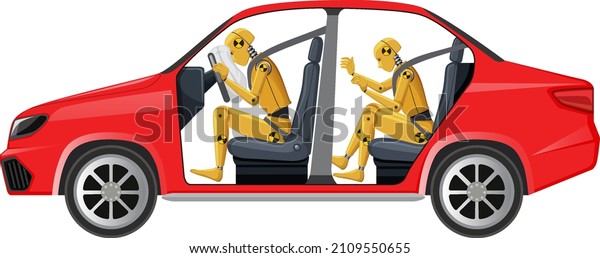 Crash test dummy in a\
car illustration