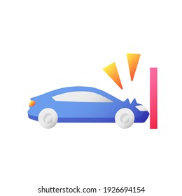 Crash test vector flat color icon. Traffic accident, car wreck. Vehicle protective systems check. Road danger. Auto hitting wall. Cartoon style clip art for mobile app. Isolated RGB illustration