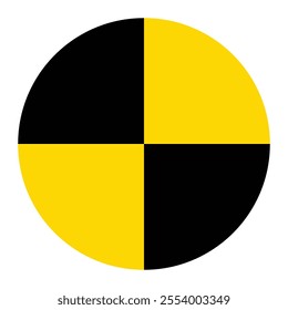 Crash test vector icon. Black and yellow color circle isolated on white background.