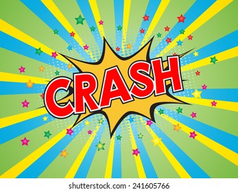 Crash, wording in comic speech bubble on burst background, EPS10 Vector Illustration