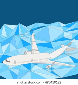 Crashed Airliner plane falling on Glacier mountain Peak vector style.