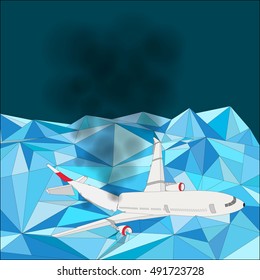 Crashed Airplane on Glacier mountain Peak vector version