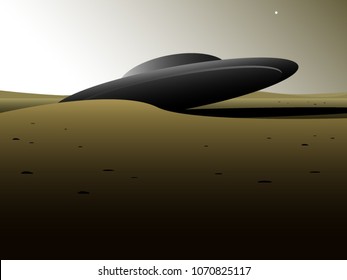 crashed alien spaceship in empty landscape, science fiction vector
