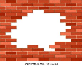 Crashed brick wall texture background. Vector illustration.