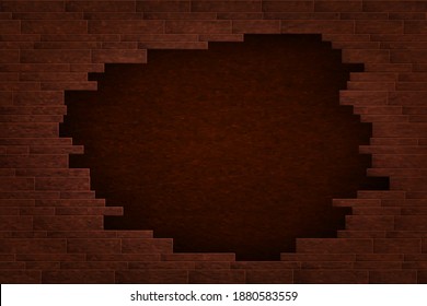 Crashed brick wall. Vector illustration.