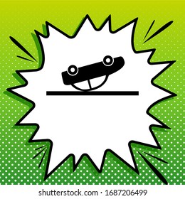 Crashed Car sign. Black Icon on white popart Splash at green background with white spots. Illustration.