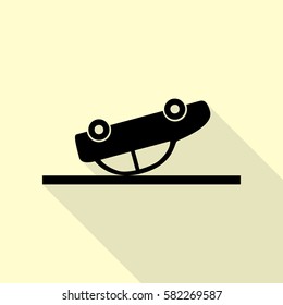 Crashed Car sign. Black icon with flat style shadow path on cream background.