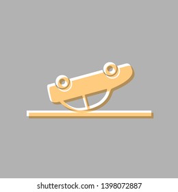 Crashed Car sign. Emboss effect with light orange icon on gray background.