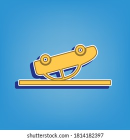 Crashed Car sign. Golden Icon with White Contour at light blue Background. Illustration.