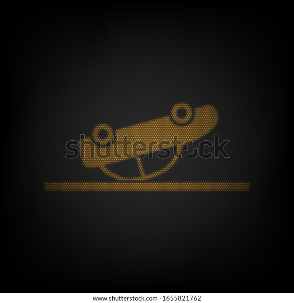 Crashed Car sign. Icon as grid of small\
orange light bulb in darkness.\
Illustration.