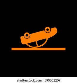 Crashed Car sign. Orange icon on black background.