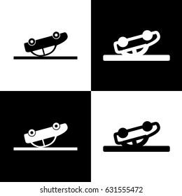 Crashed Car sign. Vector. Black and white icons and line icon on chess board.