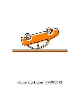 Crashed Car sign. Vector. Black line icon with shifted flat orange filled icon on white background. Isolated.