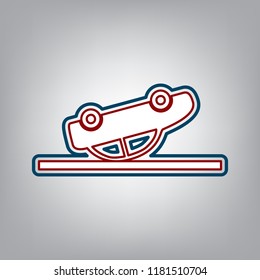 Crashed Car sign. Vector. Dark red, transparent and midnight green stroke of white icon at grayish background.