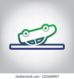Crashed Car sign. Vector. Green to blue gradient contour icon at grayish background with light in center.
