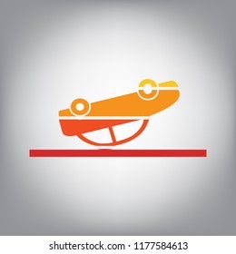 Crashed Car sign. Vector. Horizontally sliced icon with colors from sunny gradient in gray background.