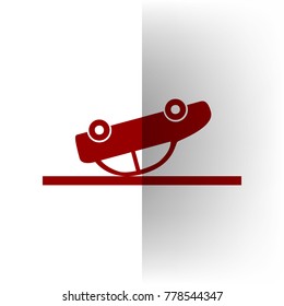 Crashed Car sign. Vector. icon on white bending paper background.